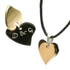Double heart pendant made of PVD-coated stainless steel with your desired engraving, black and gold