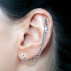 316L Helix ear piercing 1.2x6mm with silver chain and stud with pearl