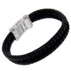 Real leather bracelet black with 316L stainless steel magnetic clasp and individual engraving