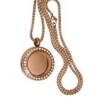 Round locket pendant SMALL stainless steel PVD rose gold plated with crystals