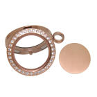 Round locket pendant SMALL stainless steel PVD rose gold plated with crystals
