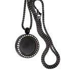 Round medallion pendant SMALL made of stainless steel PVD coated black polished with crystals