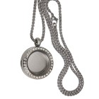 Round medallion pendant BIG made of stainless steel silver polished with crystals and chain
