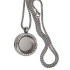 Round medallion pendant BIG made of stainless steel silver polished with crystals and chain