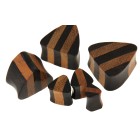 Plug, triangular, made of two types of wood, black, light brown striped