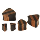 Plug, triangular, made of two types of wood, black, dark brown striped