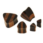 Plug, triangular, made of two types of wood, black, dark brown striped