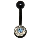 Belly button piercing BLACK GLITTER made of 316L steel with a black PVD coating