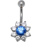 Titanium navel piercing in the shape of a flower with Swarovski crystals DRAMA QUEEN