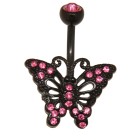 Navel piercing BLACK BUTTERFLY black surgical steel 1.6x10mm