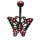 Bauchnabelpiercing Schmetterling aus PVD beschichtetem Edelstahl 1.6x10mm