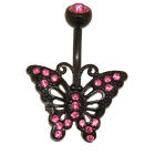 Navel piercing BLACK BUTTERFLY black surgical steel 1.6x10mm