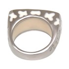 Steel ring with white acrylic and floral pattern