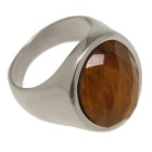 Steel ring with a synthetic stone in shades of brown