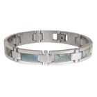 Stainless steel bracelet with mother-of-pearl inlay and folding clasp