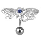 Navel piercing made from a 316L surgical steel banana, motif finely chiselled silver butterfly