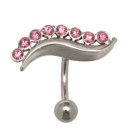 Navel piercing 316L surgical steel banana and 925 silver design, small wave shape