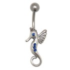 Navel piercing with 925 silver Cute seahorse with small wings, crystals