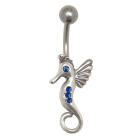 Navel piercing with 925 silver Cute seahorse with small wings, crystals