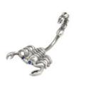 Belly button piercing made from a 1.6x10mm steel banana with a plastic 925 silver scorpion design