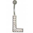 Belly button body jewelry piercing in ABC design with zirconia - letter L