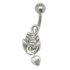 Navel piercing 1.6x10mm surgical steel with a 925 silver scorpion and a crystal