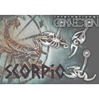 Belly button piercing made from a 1.6x10mm steel banana with a plastic 925 silver scorpion design