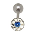 Tongue piercing out of surgical steel barbell with crystals 1.6x16mm