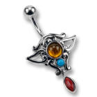Belly button piercing American Indian 1.6x10mm with semi-precious stones
