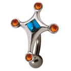 Belly button piercing American Indian 1.6x10mm with semi-precious stones, design 12x20mm