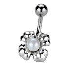 Belly button piercing 1.6x10mm in the shape of a flower with an artificial pearl