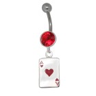 Navel piercing with a stone setting and a heart AS card made of 925 silver