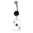 Belly button piercing with a stone setting and ACE card of 925 silver