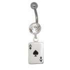 Belly button piercing with a stone setting and ace of spades card made of 925 silver
