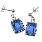 Drop earrings with rectangular blue crystal in stainless steel