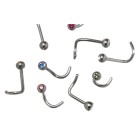 Curved nose stud in 1.0mm thickness with a 3mm screwable ball and a crystal stone