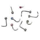 Curved nose stud in 1.0mm thickness with a 3mm screwable ball and a crystal stone
