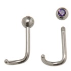 Curved nose stud in 1.0mm thickness with a 3mm screwable ball and a crystal stone