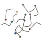 Curved nose stud in 0.6mm thickness with a 1.7mm ball and a crystal stone