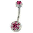 Belly button piercing, 6 small crystals rotate around a crystal center