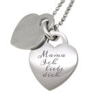 Double heart pendant made of matted stainless steel with engraving of your choice - you can't miss it