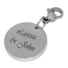 Round charm pendant for a charm bracelet with your individual engraving