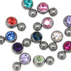 Double clamping ball horizontal 8mm and 6mm made of surgical steel with crystal stone