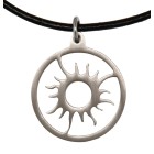 Round stainless steel pendant with sun motif