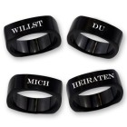 Square ring made of stainless steel PVD black coated with individual engraving