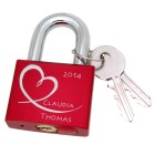 Love lock red made of aluminum 50mm with your individual engraving