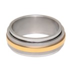 Stainless steel ring with two rotating bars and PVD gold accents in 7.5mm width