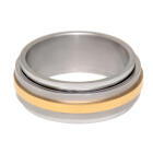 Stainless steel ring with two rotating bars and PVD gold accents in 7.5mm width