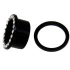 Ear tunnels made of black acrylic with crystals in many sizes