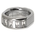 Square shaped stainless steel ring 8.5mm wide with five rectangular crystals in two colors